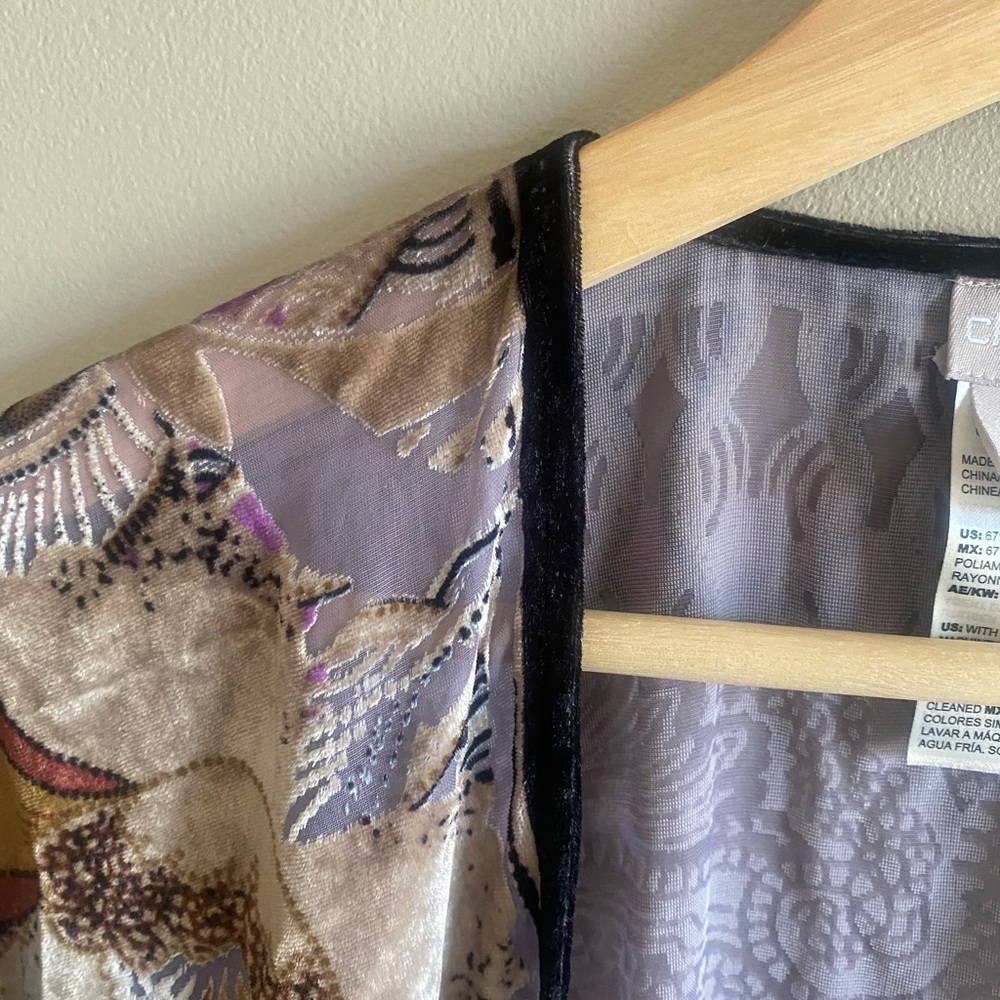 Chicos Burn-out‎ Velvet Kimono O/S Abstract Floral Colorful Boho Art To Wear - Picture 5 of 12